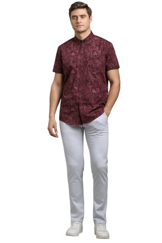 Louis Philippe Men Maroon Slim Fit Print Half Sleeves Casual Shirt