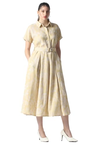 Women Yellow Print Calf-Length Formal Dress
