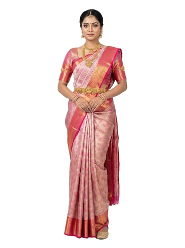 MIMOSA Women’s Rani Pink Art Silk Saree Woven with Zari Tissue | Kanjivaram Style Saree | Rich Pallu & Tassels | 6.2 Mtr