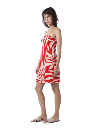 ONLY Women Abstract Print Fit and Flare Red Dress