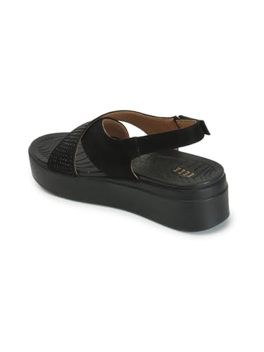 ELLE Women's Fashionable Adjustable Strap Comfartable Sandals Colour-Black, Size-UK 4