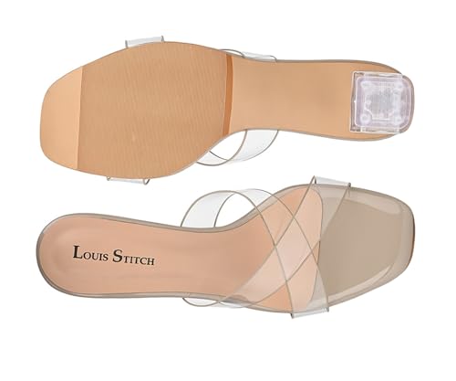 LOUIS STITCH Women’s Fashion Beige Slip-On Block Heel Sandals | Transparent Cross Strap Stylish Heel Sandal for Ladies, Fashionable Sandal | LSOF-LDBH-SLCSBG | (UK-4)