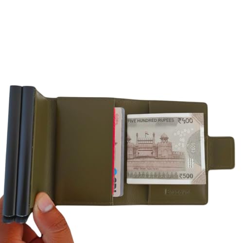 Bracevor Leather Wallet with Dual Popup Cardholders for Men Women - Dark Olive | 15-20 Cards | RFID Blocking| Magnetic Closure