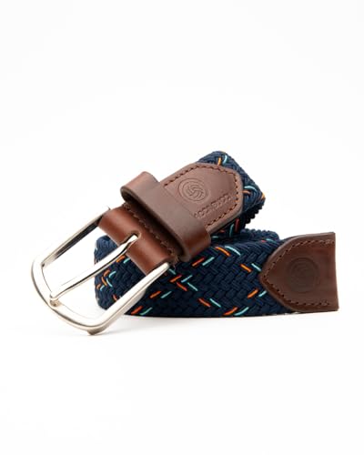 Bacca Bucci Infinite Stretch Belt Versatile, Elegant & Custom-Fit for Every Waist Navy with Yellow Striped