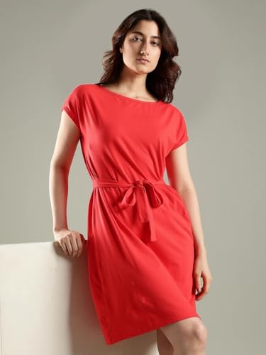 Tommy Hilfiger Cotton Round Neck A-Line Dress Red