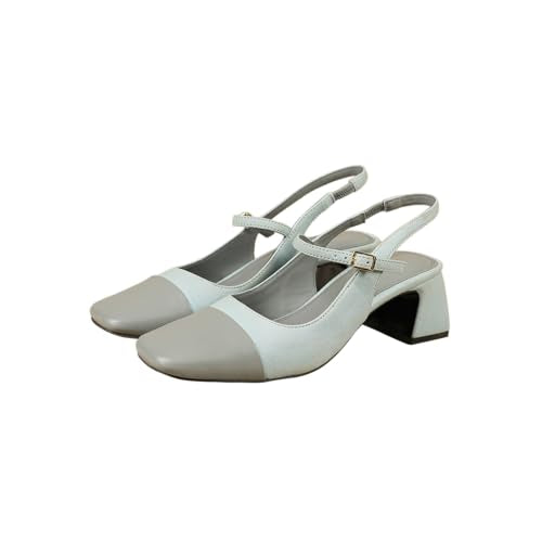 Theater Twiggy Formal Mary Jane Grey Sandals for Women | Stylish Slingback Block Heels | Lightweight Comfortable Footwear with Cushioned Insole