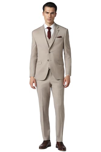 Van Heusen Men Beige Solid Slim Fit Formal Four Piece Suit