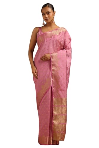 Soch Womens Pink Art Silk Floral Zari Woven Saree