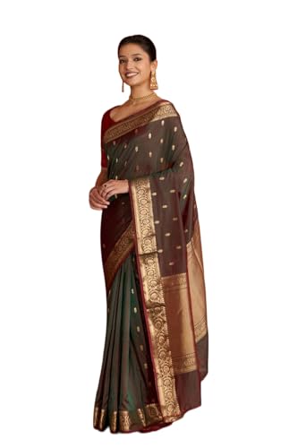 Taneira Women Dark Green Silk Viscose Cutwork Banarasi Saree with Unstitched Blouse Piece (SAPH03AA9879-Dark Green)