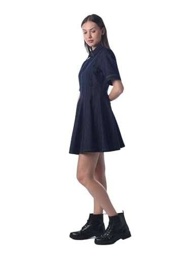ONLY Women's Solid Fit and Flare Blue Dress