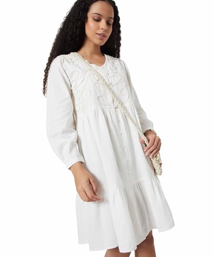 Max Women's Cotton Modern Below The Knee Dress (WH511006_Off White