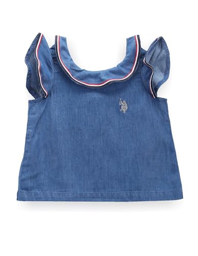 U.S. POLO ASSN. Kids Regular fit Girls Cotton Sleeveless Round Neck Tops (UGTOP0181_Blue_11-12Y)
