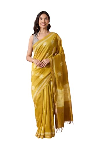Taneira Women Light Yellow Pure Silk Cotton Shibori Saree with Unstitched Blouse Piece (SAPP01AA3718-Light Yellow)