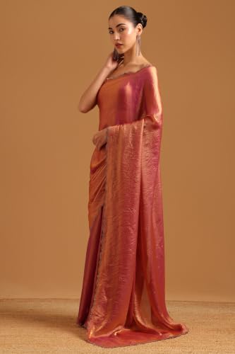 Soch Womens Fuchsia Fendy Organza Swarovski Stone Embellished Saree