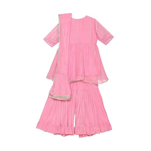 BIBA Girl's Pink Polyester Blend Gathered Kurta Set