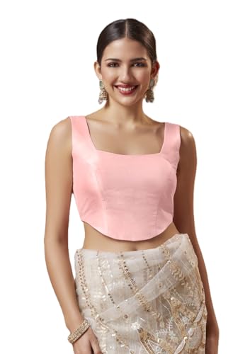 SALWAR STUDIO Baby Pink Silk Sleeveless Corset Readymade Blouse