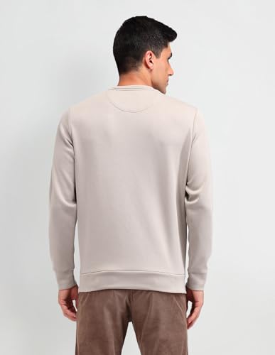 Arrow Men's Tan Patterned Knit Crew Neck Long Sleeve Casual Cotton Regular Fit Sweatshirt (ARAISS3983_Tan_XL)