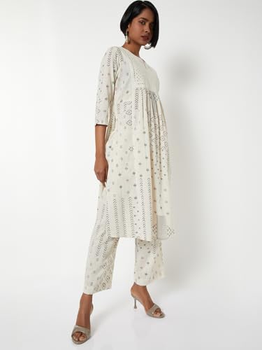 Max Women Printed Straight Kurta Set (White_XXL)