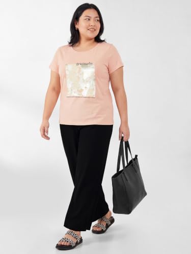 Max Women Metallic Printed T-Shirt (Pink_6XL)