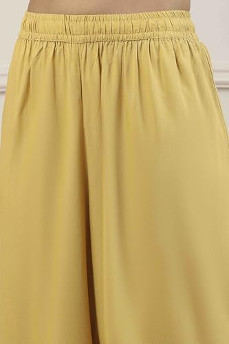 Biba Women Yellow Zari Cotton Tissue Straight Suit Set_32