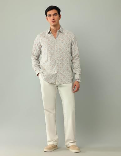 Arrow Sports Men's Floral Slim Fit Shirt (ASAJSH1669_Beige