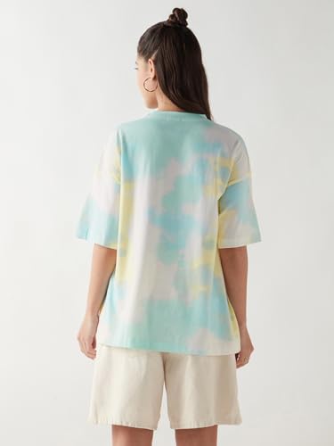 Bewakoof Official Garfield Merchandise Women's Graphic Printed Oversized Fit Half Sleeve Round Neck Cotton Jersey T-Shirt_648815_White_L