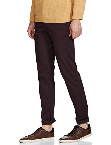 Indian Terrain Men's Slim Fit Casual Trousers (ITMTR00284_Burgundy_38W x 33L)