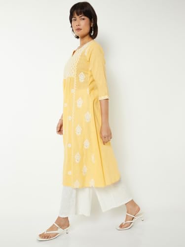 Max Women Embroidered A-line Kurta (Yellow_XL)