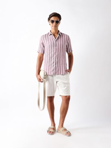 THE BEAR HOUSE Men Regular Fit Short Sleeve Striped Shirt Pink