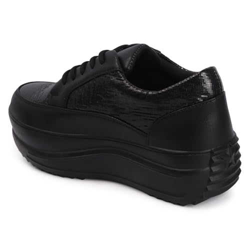 Vendoz Women Sneaker | Cushioned Insole for Comfort | Stylish Glittery Embellished Sneakers | Lightweight & Perfect for Casual Party Wedding Outfit for Girls Black