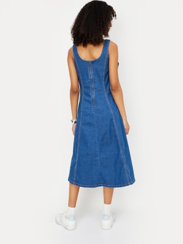 Max Women Panelled Denim Dress(Blue_L)