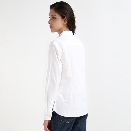 Tommy Hilfiger Women White Solid Cotton Full Sleeve Shirt