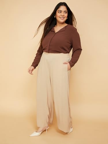 Max Women Panelled Flared Trousers (Beige_3XL)