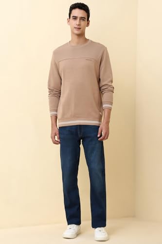 Men Beige Crew Neck Full Sleeves Casual Sweatshirt