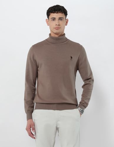 U.S.Polo Association Men's Turtleneck Regular Fit Sweater Light Brown