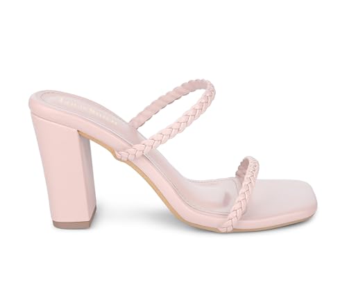 LOUIS STITCH Women’s Fashion Slip-On Block Heel Sandals | Open Toe Peach Pink Stylish Mule Heel Sandal for Ladies | UK-8