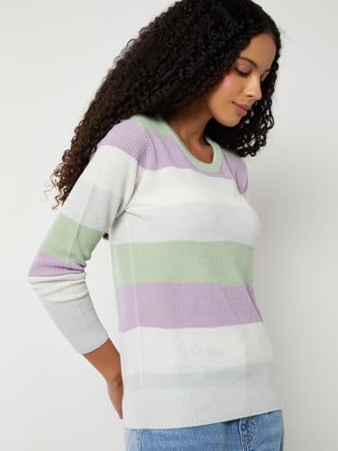 Max Women Striped Slim Fit Sweater (Multicolour_S)