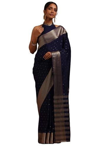 Soch Womens Navy Blue Georgette Zari Woven Saree