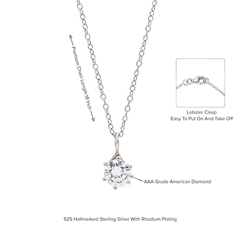 Ornate Jewels 925 Silver 2 Carat American Diamond Solitaire Pendant with Chain for Women and Girls | With Certificate of Authenticity & 925 Stamp | Life-time Warranty*