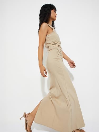 Max Alaya F x URB_N Women Bodycon Maxi Dress (Beige_XS)