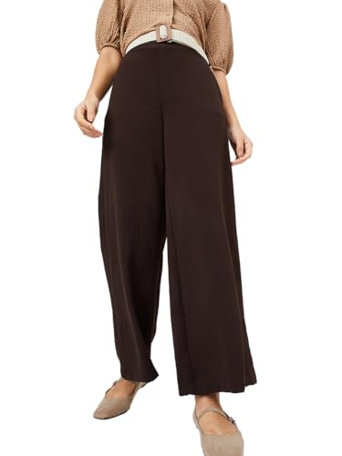 Max Women Textured Wide Leg Trousers (Brown_XL)