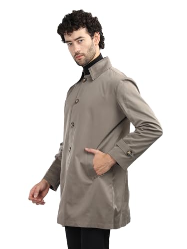 CHKOKKO Polycotton Winter Wear Single Breasted Notch Lapel Tweed Pea Trench Long Standard Length Coat For Men Metalic Grey Xxl