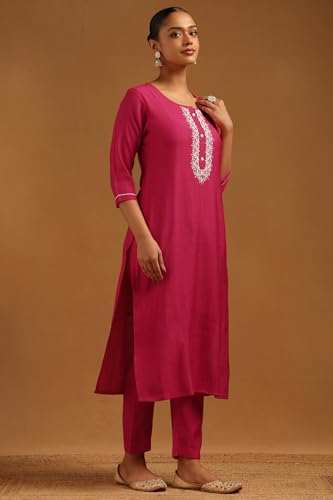 Soch Womens Fuchsia Desert Storm Embroidered Kurta Set With Beads