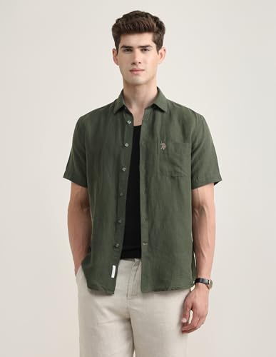 U.S.Polo Association Men's Solid Regular Fit Shirt (USSHT3233H_Olive_40)