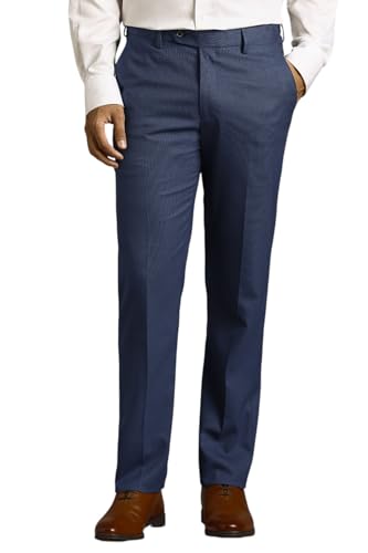 Men Navy Textured Flat Front Formal Trousers