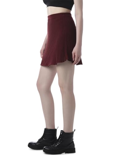 ONLY Women's Solid Flared High-Rise Maroon Skirt