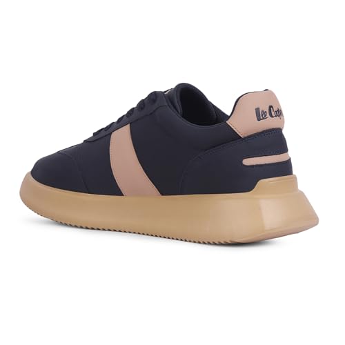 Lee Cooper Men’s Lace-Up Casual Sneakers with White Side Stripe, Perforated Detail & Cushioned Thick Sole – Lightweight Everyday Comfort Fashion Shoes | Navy, 45
