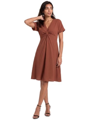 Max Women Twisted Detail A-Line Dress (Brown_XS)