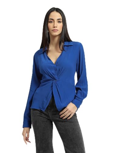 Label RITU KUMAR Royal Blue, Collar Neck Full Sleevess Solid Top