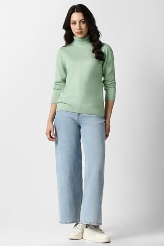 Van Heusen Women's Acrylic Turtle Neck Sweater (VWSWURGF121403_Light Green
